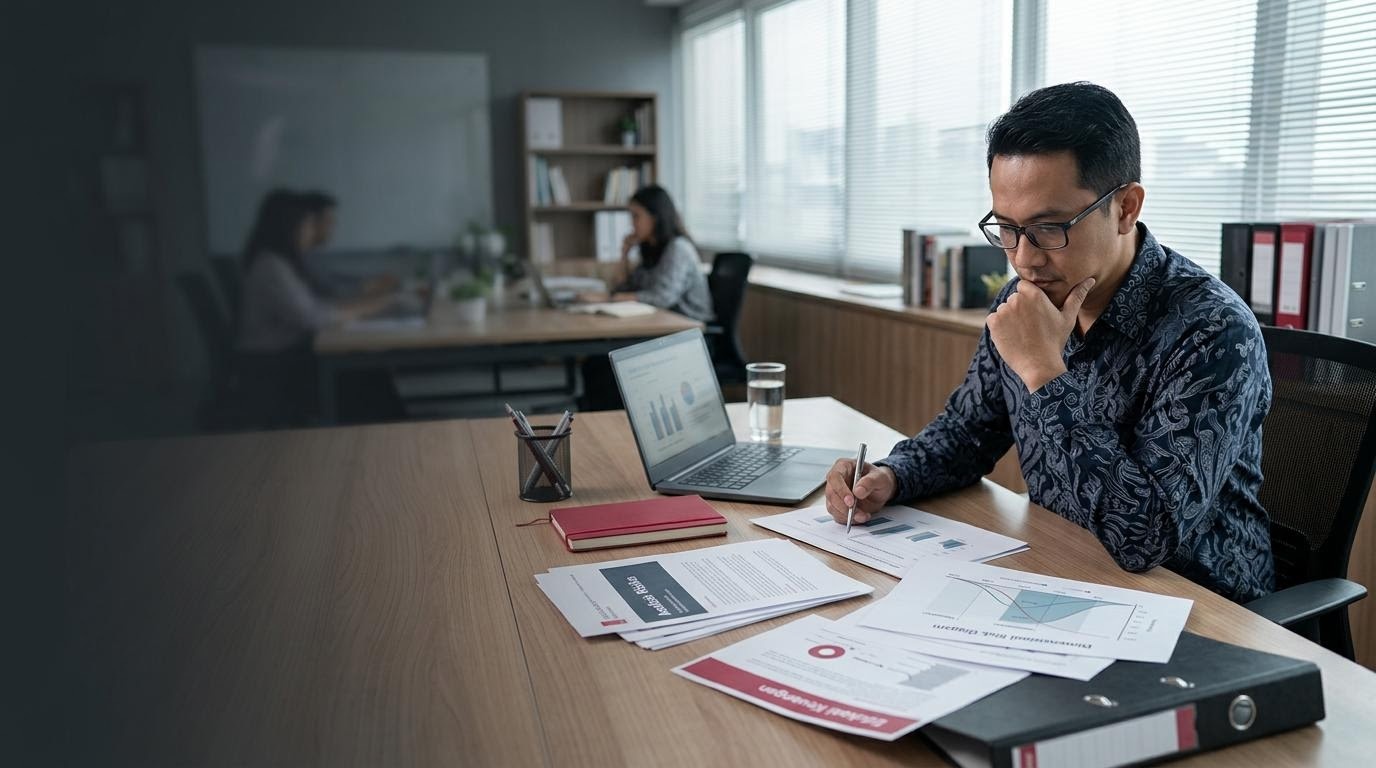 Arbeitsplatz mit Notizen zu Risiko, Finanzwissen und ruhiger Entscheidungsfindung