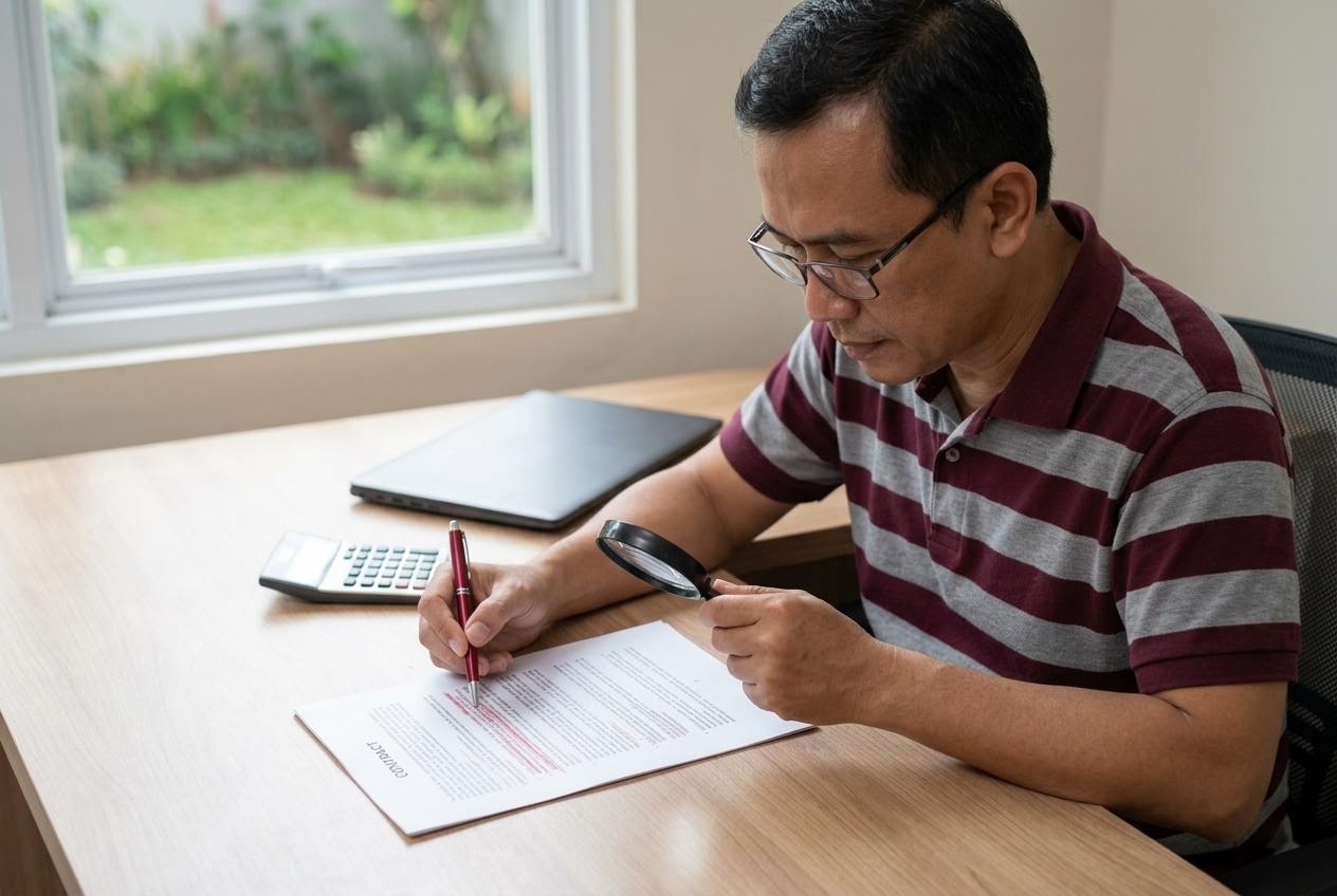 Person prüft ein Finanzangebot mit einer Checkliste